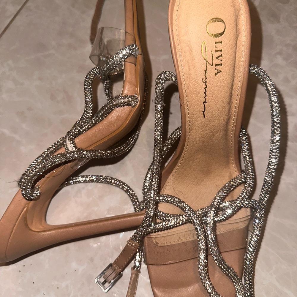 Women's Tan and Silver Strappy Heels